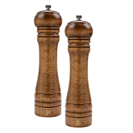 Haomacro Salt and Pepper Grinder Set, Wood Pepper Mills, Shaker with Ceramic Core- 8