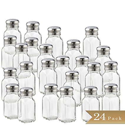 Set of 24 - TrueCraftware 2 Ounce - Classic Square Clear Glass Salt or Pepper Shakers with Stainless Steel Mushroom Tops