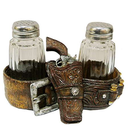 Animal, Bird, Western, Wild Life, Biker, Farm, Chef, Day of Dead Polyresin Salt and Pepper Shaker Set Home Kitchen Diniing Select Yours (Gun Pistol Belt)