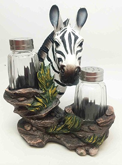 ZEBRA SAFARI STRIPED SPICE SALT PEPPER SHAKERS HOLDER FIGURINE STATUE