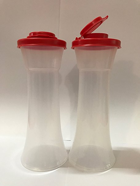 Tupperware Large Hourglass Salt and Pepper with Red Seals