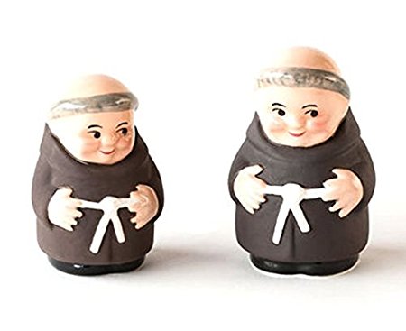 Monks in Brown Robes Salt & Pepper Shaker Set, 3.5 Inches, Ceramic