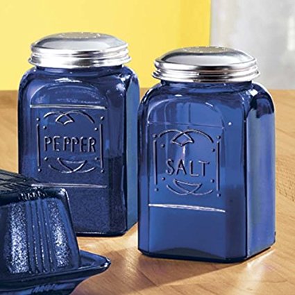 Cobalt Blue Glass Square Salt and Pepper Shakers SET