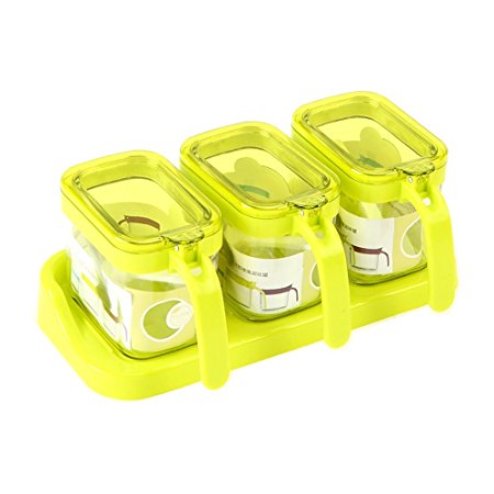 MyLifeUNIT Seasoning Container, Glass Seasoning Set of 3 with Spoon (Grass Green)