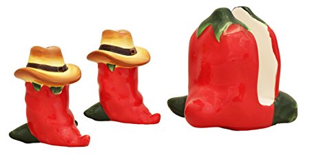 3-Piece WESTERN RED CHILI SET, Napkin Holder, Salt & Pepper Shaker,