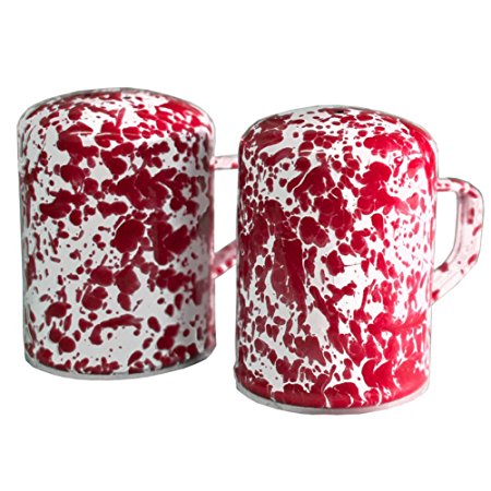 Enamelware Salt & Pepper Shakers - Red Marble