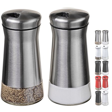 CHEFVANTAGE Salt and Pepper Shakers Set with Adjustable Holes - Stainless Steel