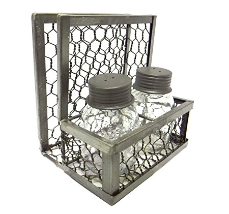 Chicken Wire Napkin Holder with Mason Jar Salt & Pepper Shakers