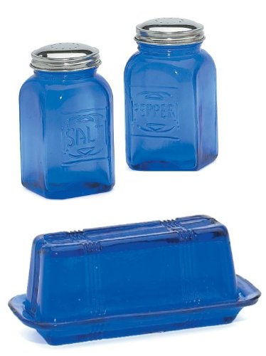 Cobalt Blue Vintage Salt & Pepper Shaker Butter Dish Set