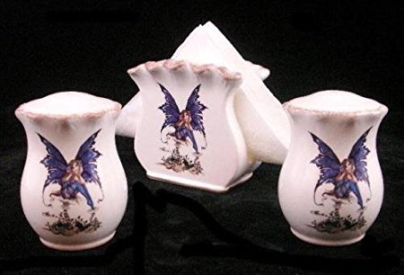 Tuscany Amy Brown Fairy Hand PaintedNapkin holder with salt and pepper shakers