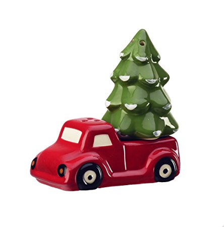 Amici Home, 7CP108R, Season Collection Red Truck and Green Tree Ceramic Salt and Pepper Shakers, Two Piece Set