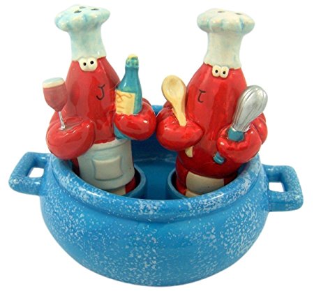 Lobster Chefs Ceramic Beach Salt And Pepper Shaker Set Kitchen Decor, 3 Inch