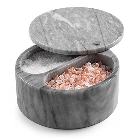 Marble Salt Cellar with Lid Grey Marble Swivel Top Dual Compartment Salt Box – Modern Innovations