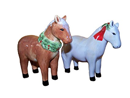 Susan Winget Horse Heartland Holiday Christmas Ceramic Salt & Pepper Shaker Set