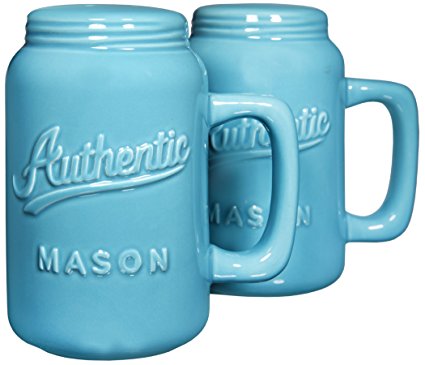 Large Mason Jar Salt and Pepper Shaker Set in Aqua by Home Essentials