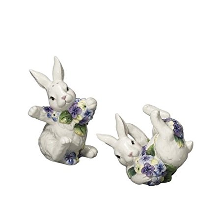 Andrea by Sadek Playful Baby Bunny Rabbits w/Hydrangeas Salt & Pepper S/P Set