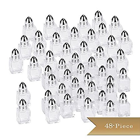 TrueCraftware - Set of 48 - 1/2 oz Mini Salt Shakers - Mini Square Cube Glass Salt and Pepper Shakers with Polished Chrome Top - 0.5 Ounce Individual Shakers for Restaurants or Weddings