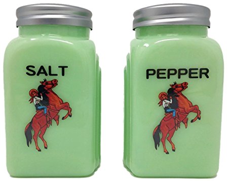 Rhyne and Son Reproduction Vintage Style Roman Arch Salt and Pepper Set (Horses - Jadeite)