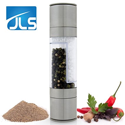 Salt and Pepper Grinder Set, Best Value, Holiday Sale, Premium Quality Stainless Steel 2 in 1 Dual Action-Double Ended Combo, Two Mills In One for Easy Use, BPA-Free Acrylic Body, Adjustable Mechanism, Also for Dry Herbs and Spices, Perfect Kitchenaid