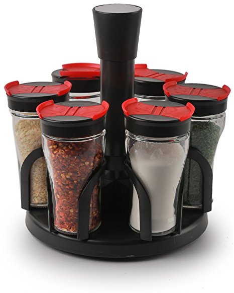 Circleware Contempo 6 Glass Jar Revolving Countertop Carousel Spice Salt and Pepper Shaker Rack Organizer