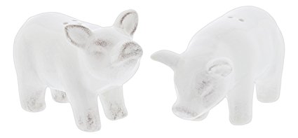 Drew DeRose Rustic Farm Pigs White Ceramic Salt & Pepper Shaker Set