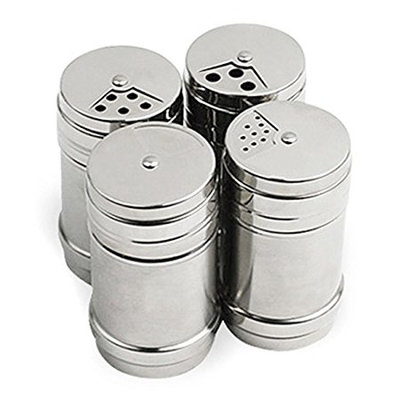 GIVESURPRISE Salt and Pepper Shaker Sets Stainless Steel Spice Shakers, Unbreakable Water-Resistant Kitchen Storage for BBQ, Outdoor Cooking, Set of 4